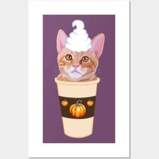 Pumpkin Spice Ginger Cat Coffee Latte Posters and Art